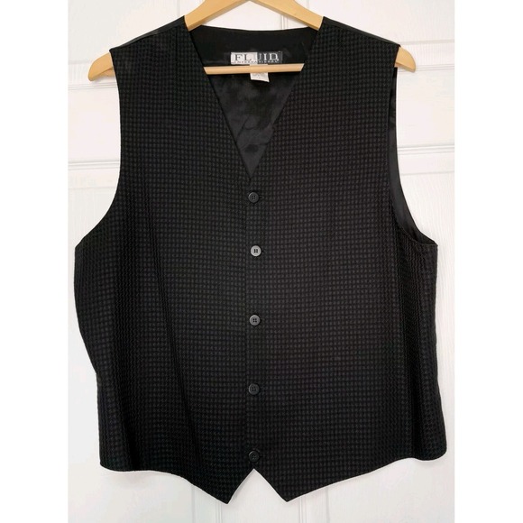 Other - Fluid International Mens Large Black Textured 5-Button Vest 90s Retro Hipster